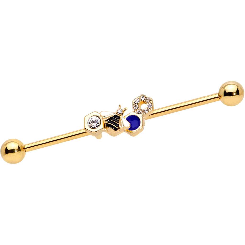 BodyCandy 14G Clear CZ Gem Gold Tone Lovely Bee Industrial Barbell 38mm — main product shot