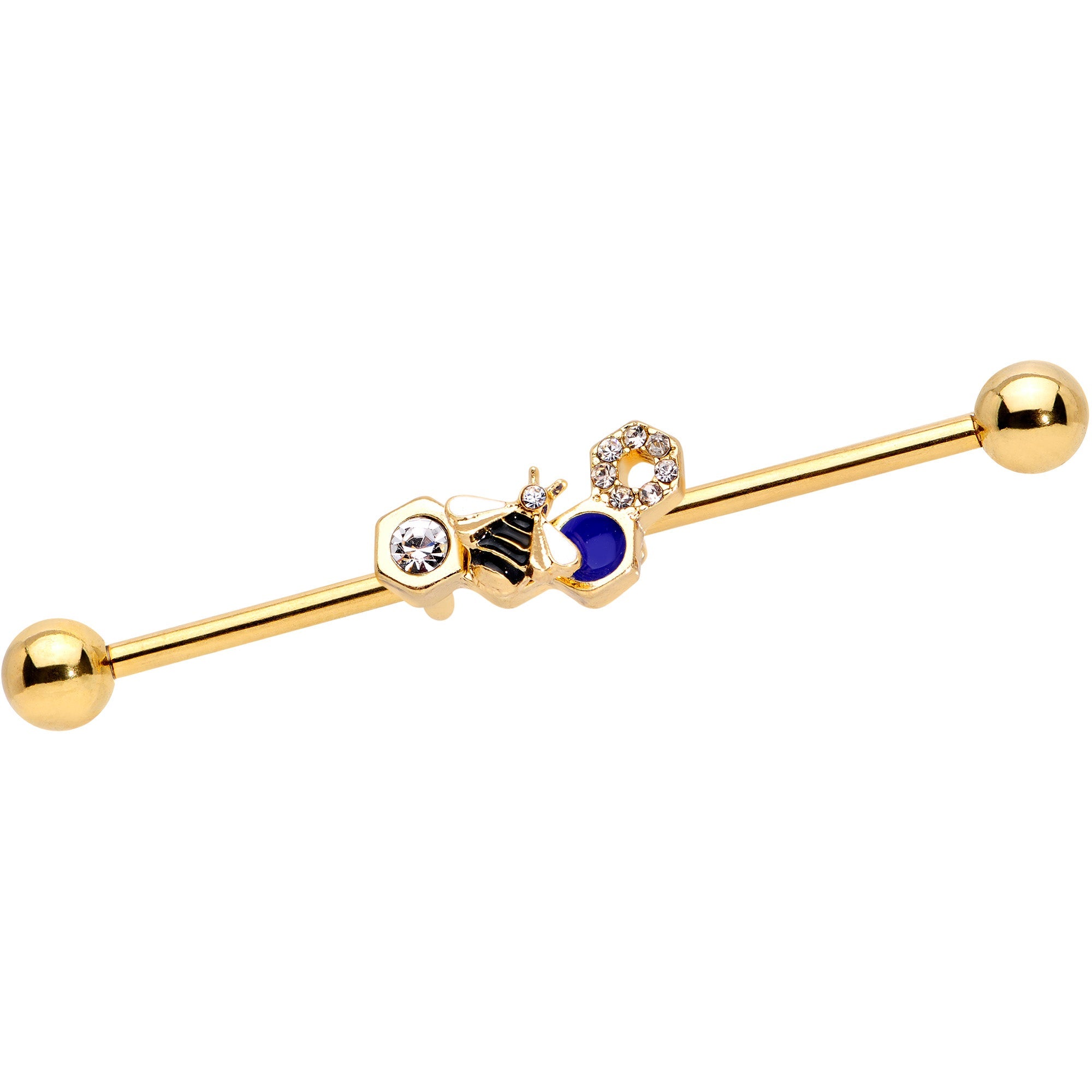 BodyCandy 14G Clear CZ Gem Gold Tone Lovely Bee Industrial Barbell 38mm — main product shot