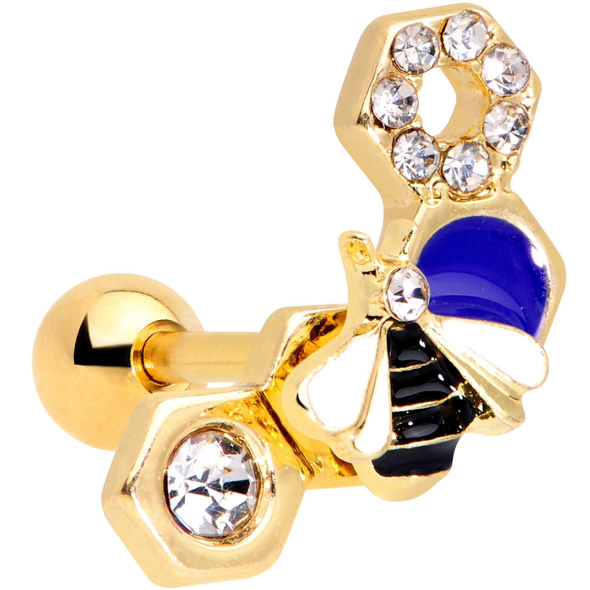 BodyCandy 16G 1/4 Clear CZ Gem Gold Hue Lovely Bee Cartilage Tragus Earring — main product shot