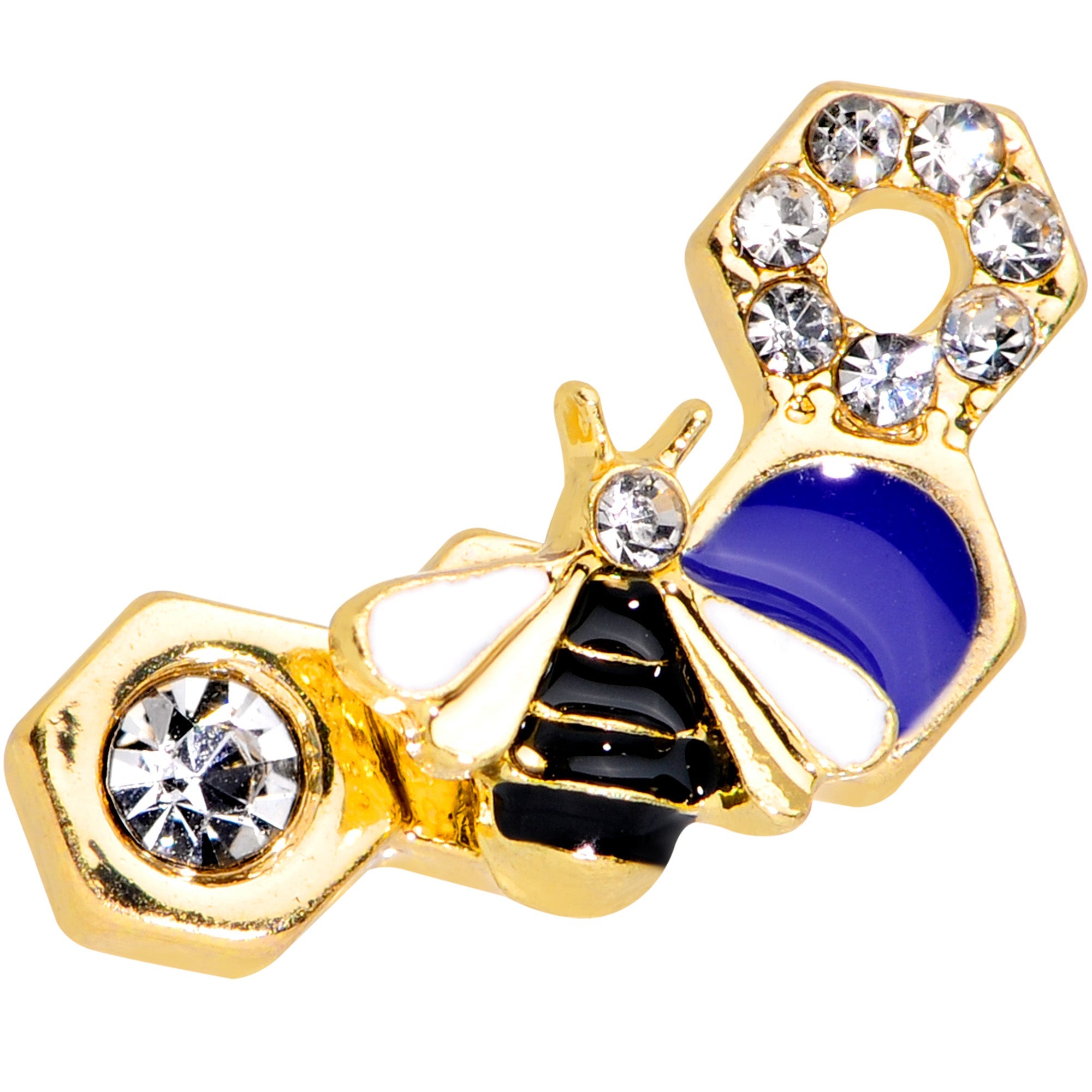 BodyCandy 16G 1/4 Clear CZ Gem Gold Hue Lovely Bee Cartilage Tragus Earring — detail close-up