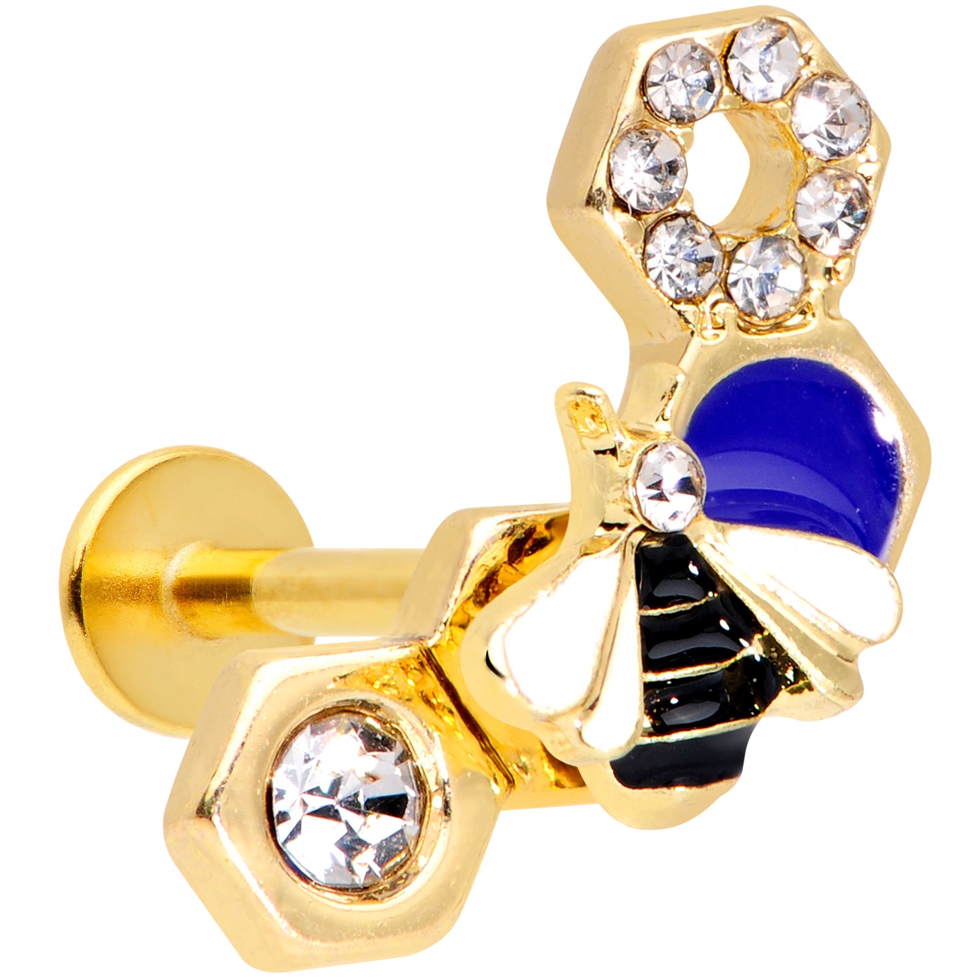 BodyCandy 16G 5/16 Clear CZ Gem Gold Tone Lovely Bee Labret Monroe Tragus — main product shot