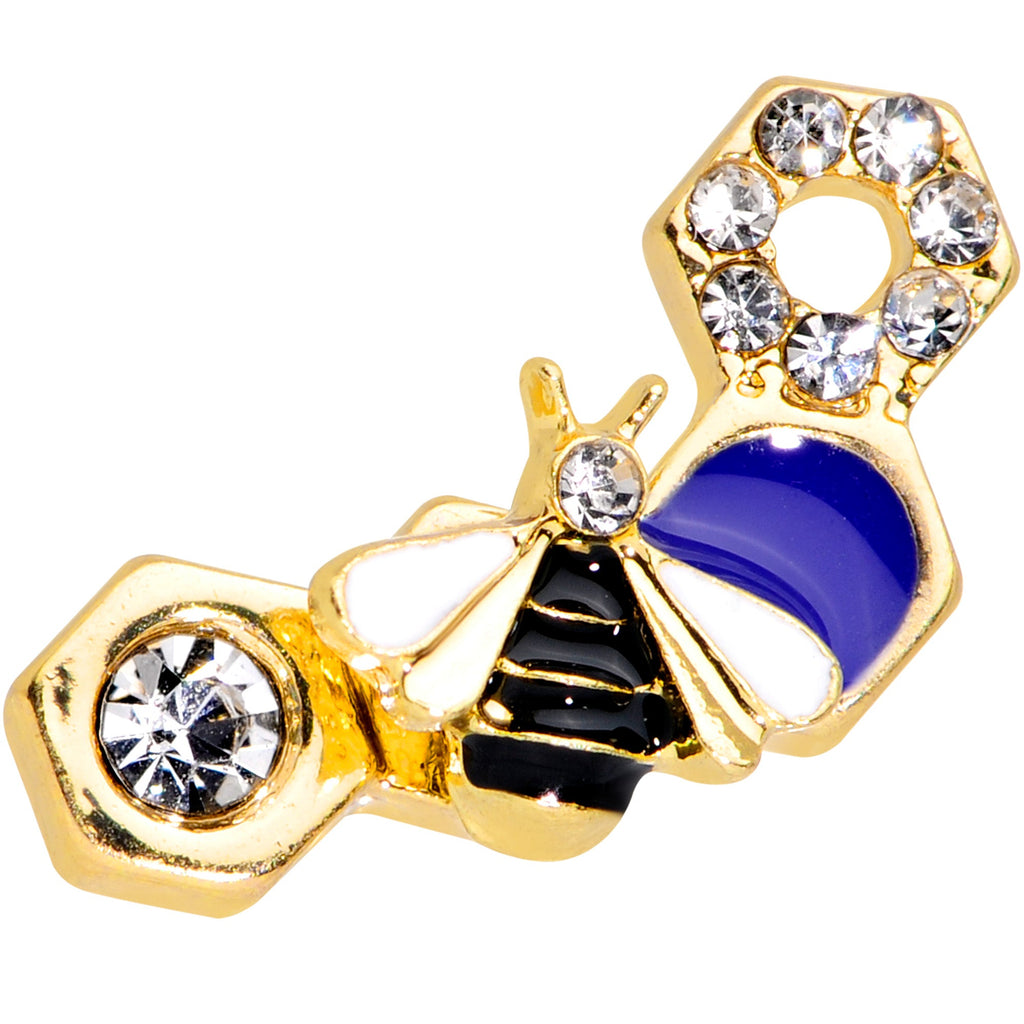 BodyCandy 16G 5/16 Clear CZ Gem Gold Tone Lovely Bee Labret Monroe Tragus — detail close-up