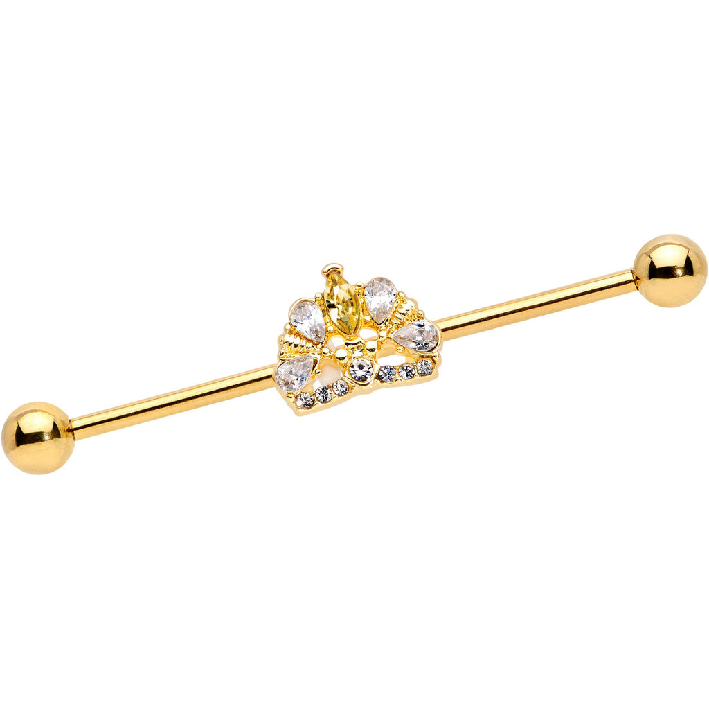 BodyCandy 14G Clear CZ Gem Gold Tone Lavish Crown Industrial Barbell 38mm — main product shot