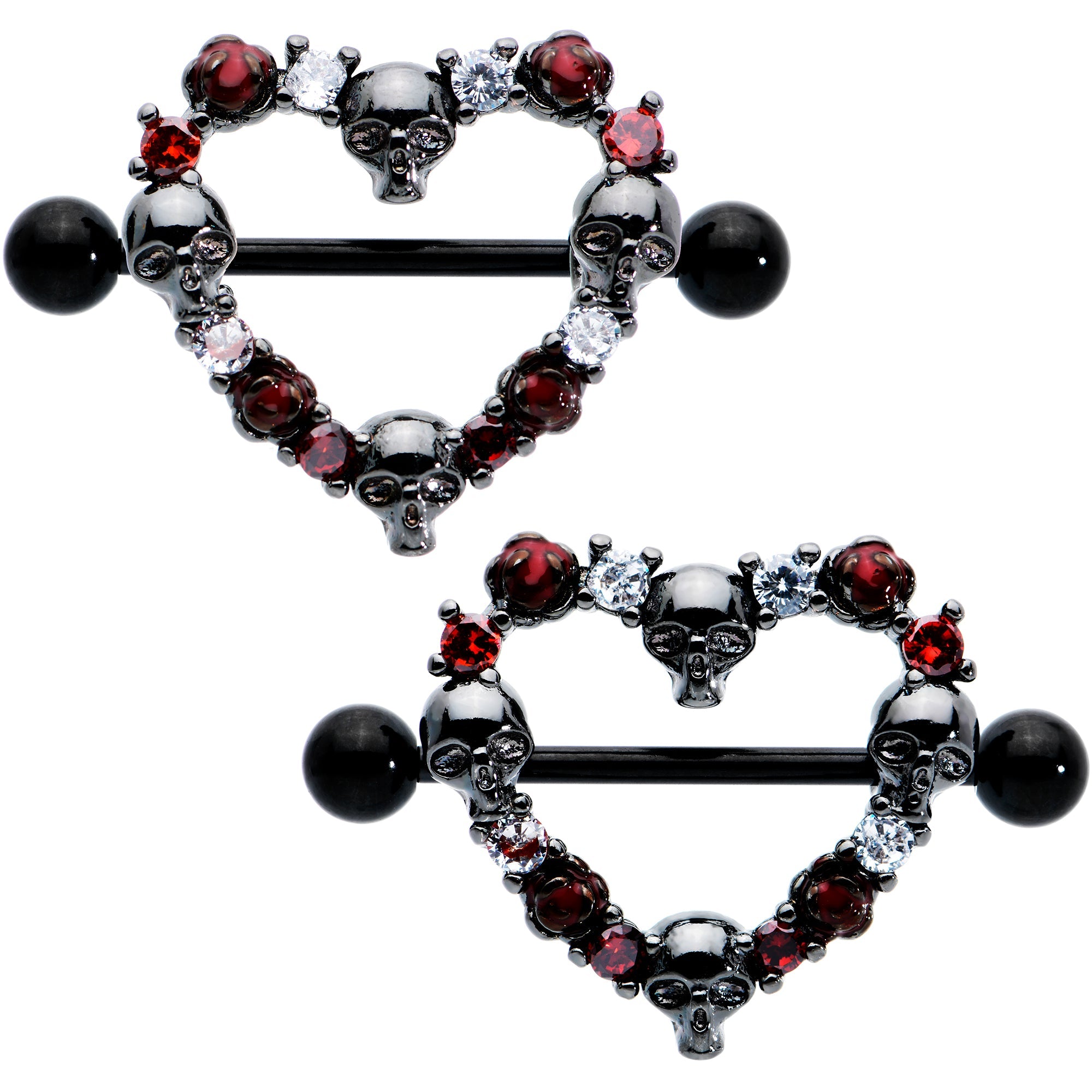 BodyCandy 14G 7/8 Red CZ Gem Black Skull Heart Halloween Nipple Shield Set — size reference