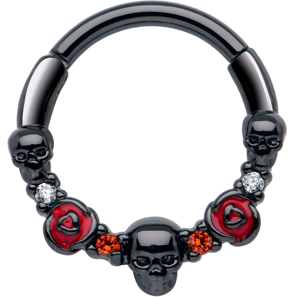 BodyCandy 16G 3/8 Red Clear CZ Gem Black Skull Halloween Hinged Segment Ring — main product shot