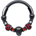 BodyCandy 16G 3/8 Red Clear CZ Gem Black Skull Halloween Hinged Segment Ring — main product shot