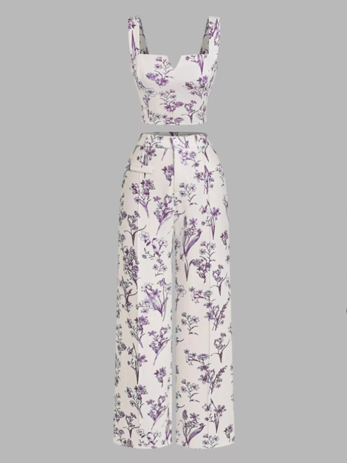 Floral Print Cami Top & Wide Leg Pants Set
