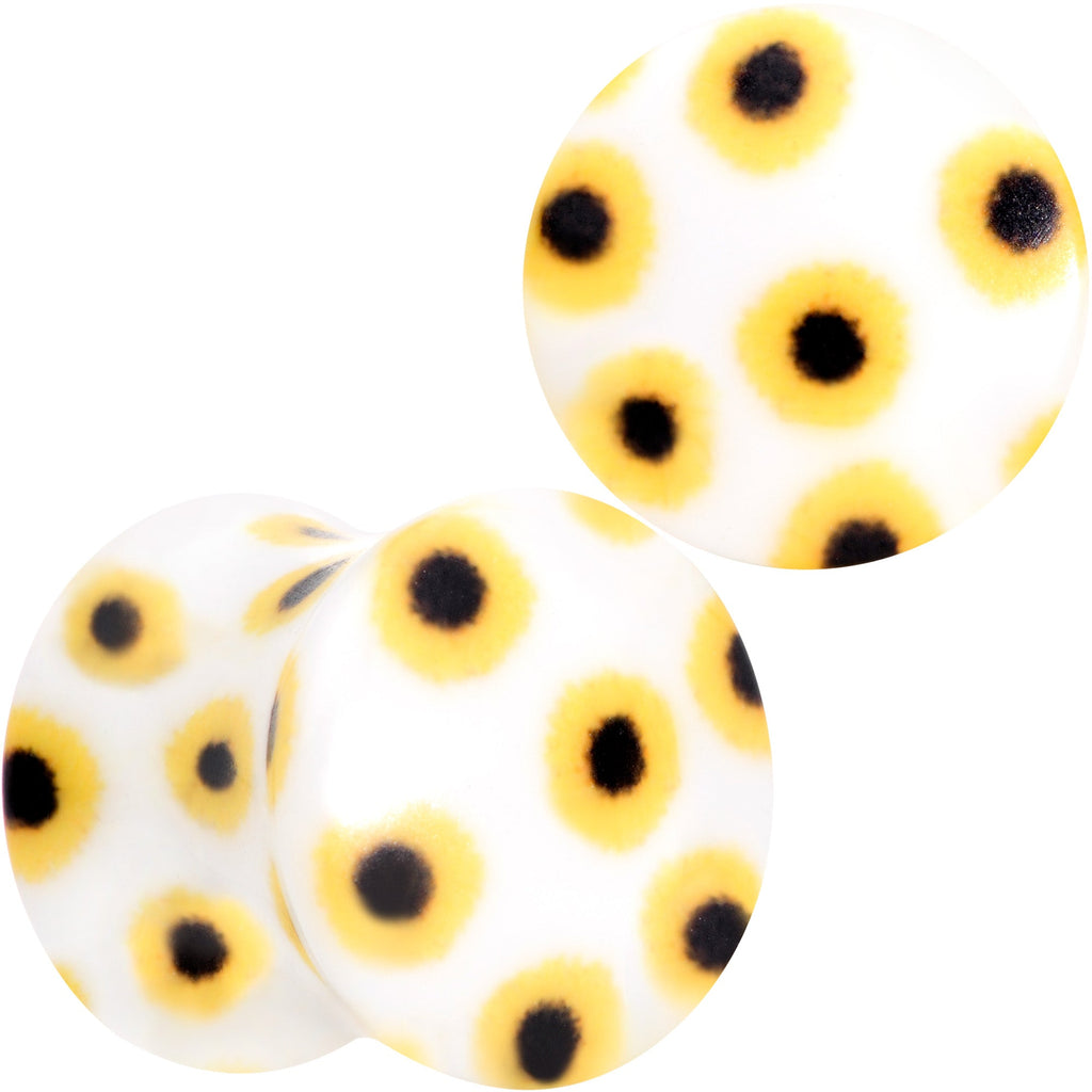 BodyCandy White Acrylic Scores of Sunflowers Double Flare Plug Set — back view
