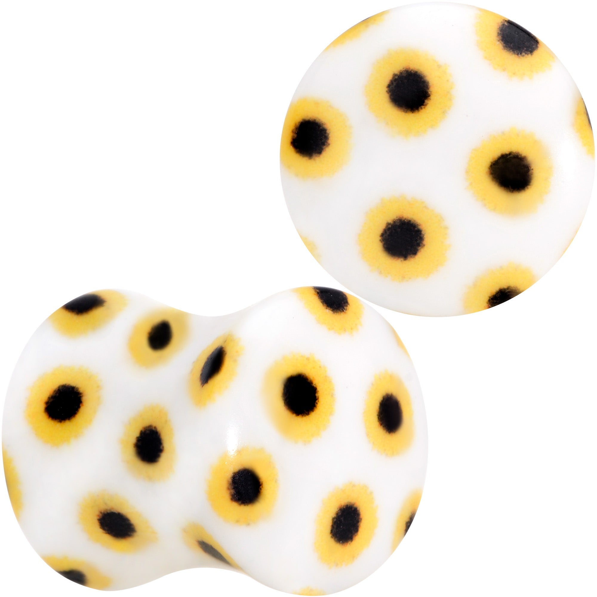 BodyCandy White Acrylic Scores of Sunflowers Double Flare Plug Set — packaging