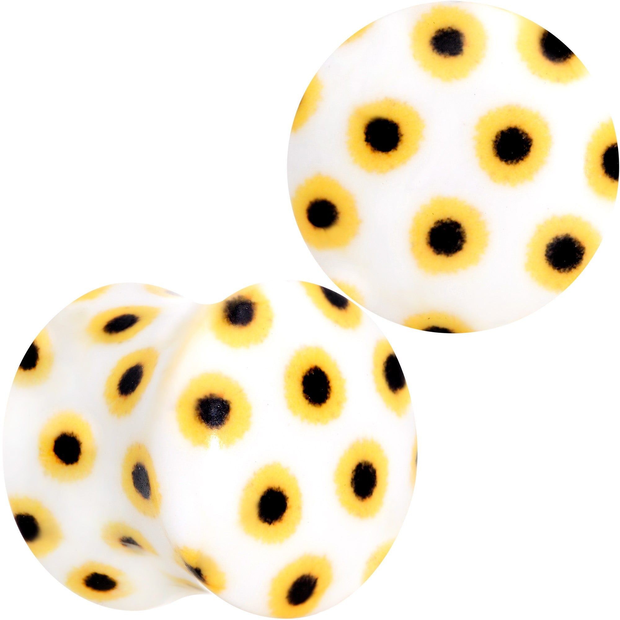 BodyCandy White Acrylic Scores of Sunflowers Double Flare Plug Set — fabric or material detail
