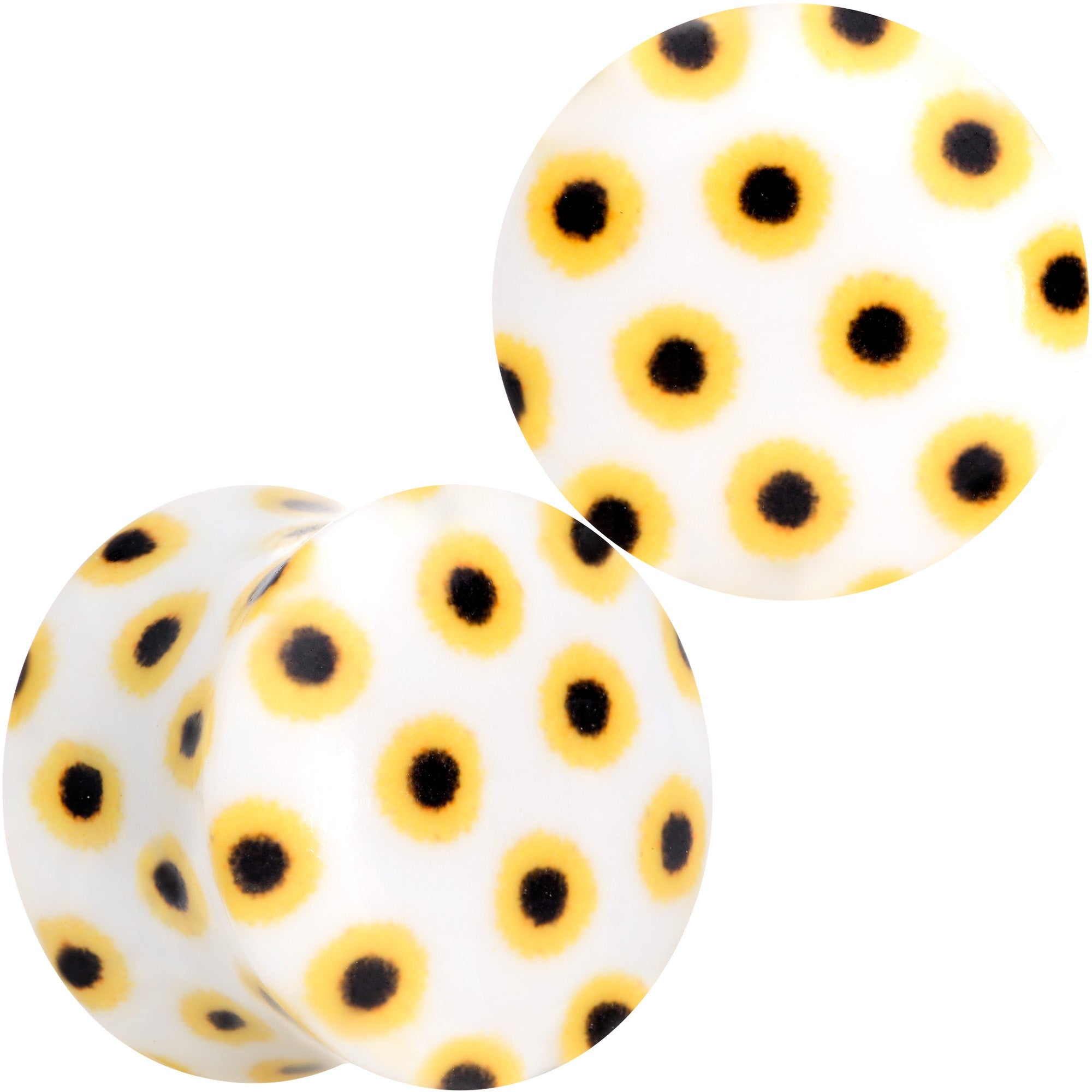 BodyCandy White Acrylic Scores of Sunflowers Double Flare Plug Set — feature highlight