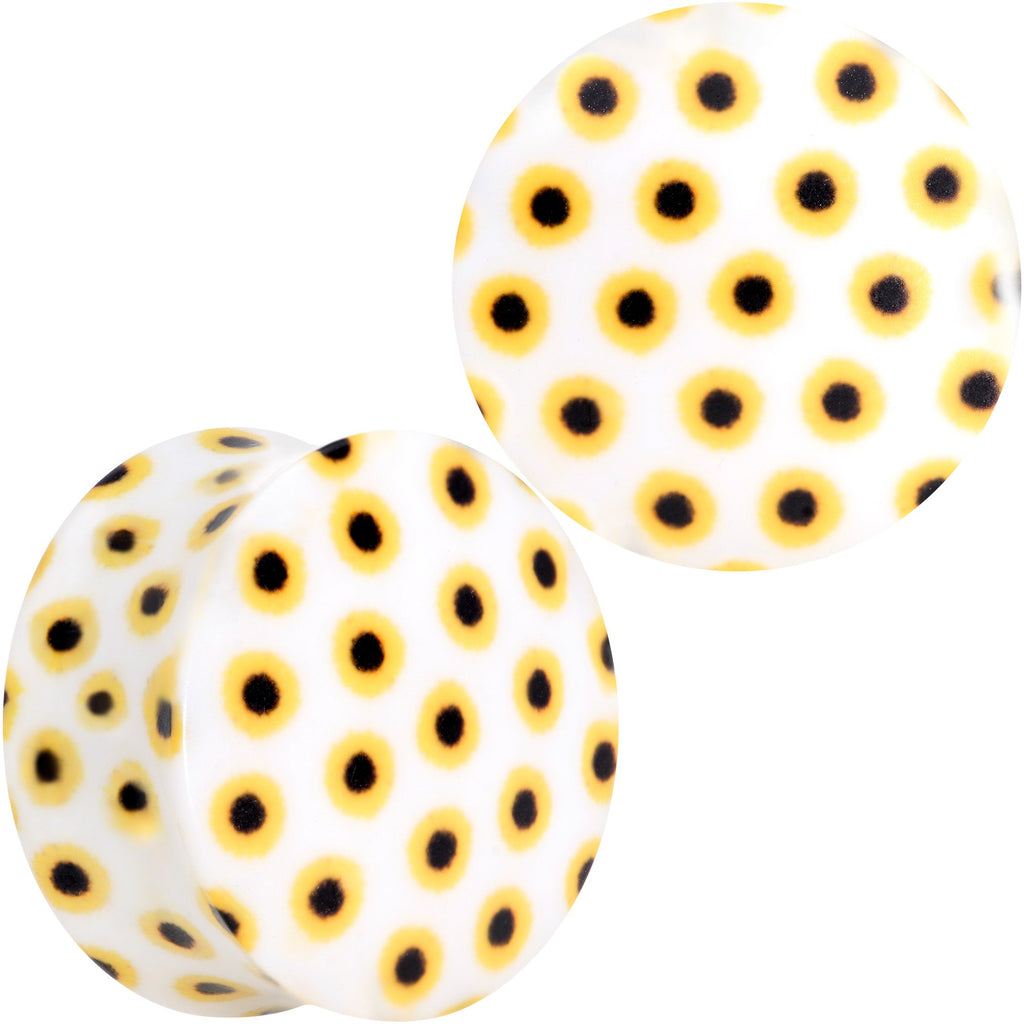 BodyCandy White Acrylic Scores of Sunflowers Double Flare Plug Set — main product shot