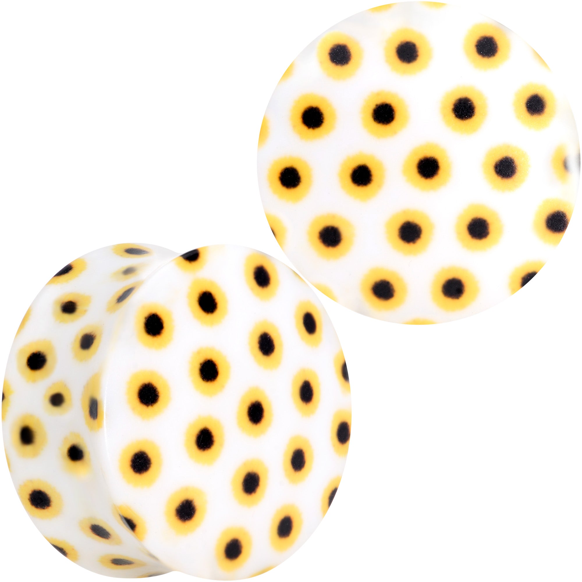 BodyCandy White Acrylic Scores of Sunflowers Double Flare Plug Set — main product shot