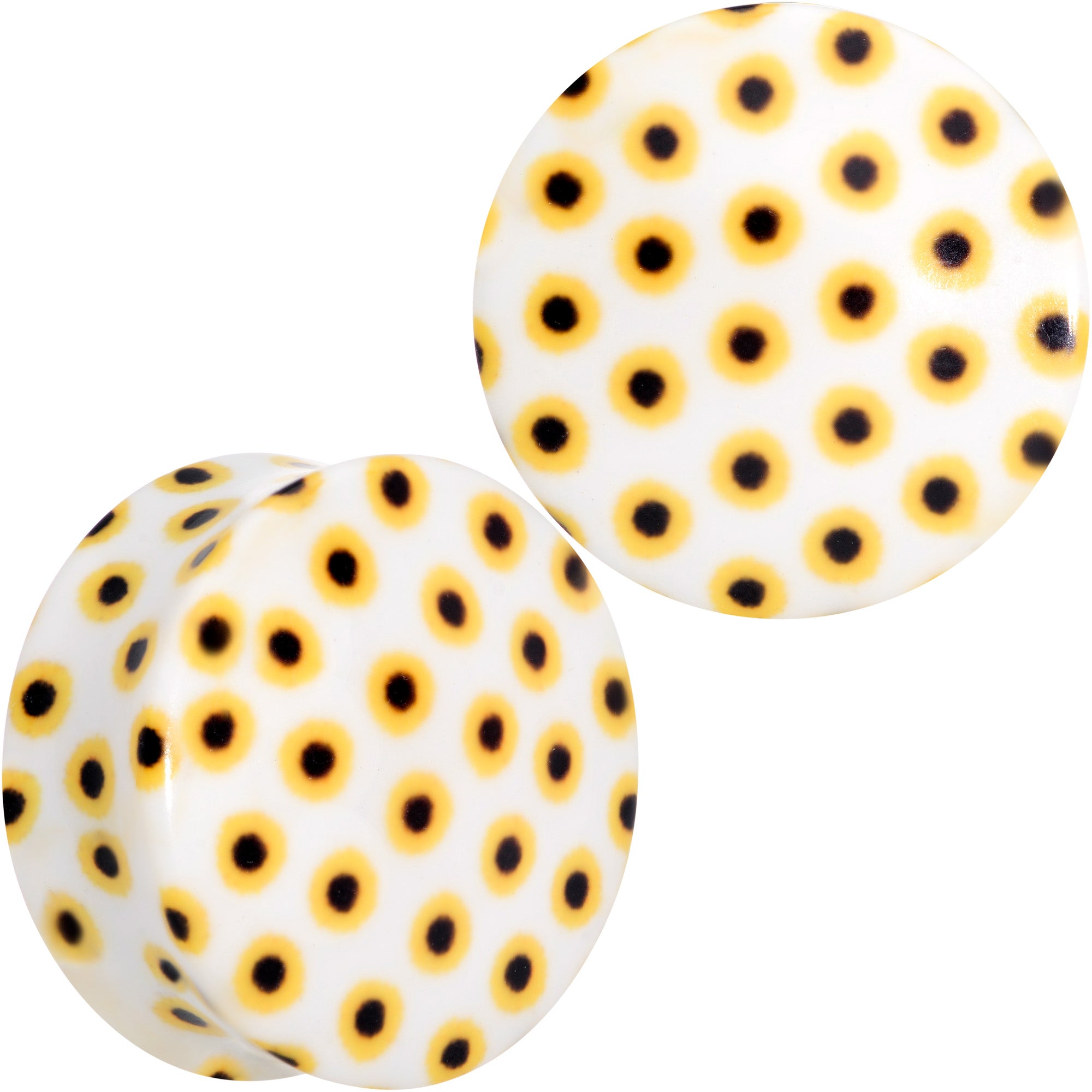 BodyCandy White Acrylic Scores of Sunflowers Double Flare Plug Set — lifestyle context