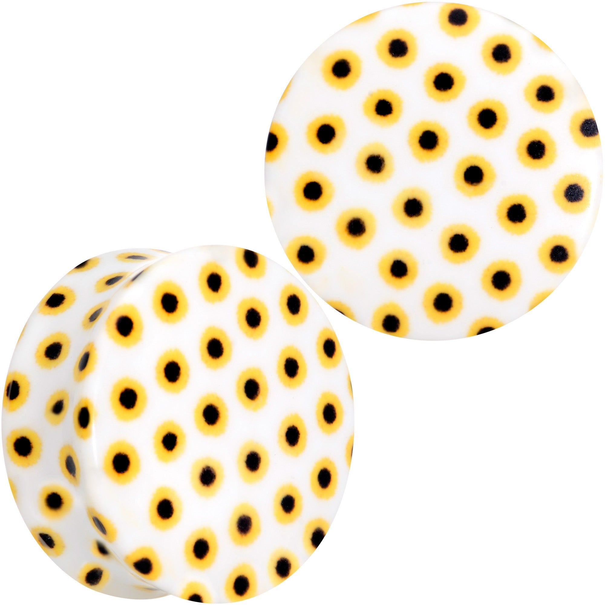 BodyCandy White Acrylic Scores of Sunflowers Double Flare Plug Set — side view