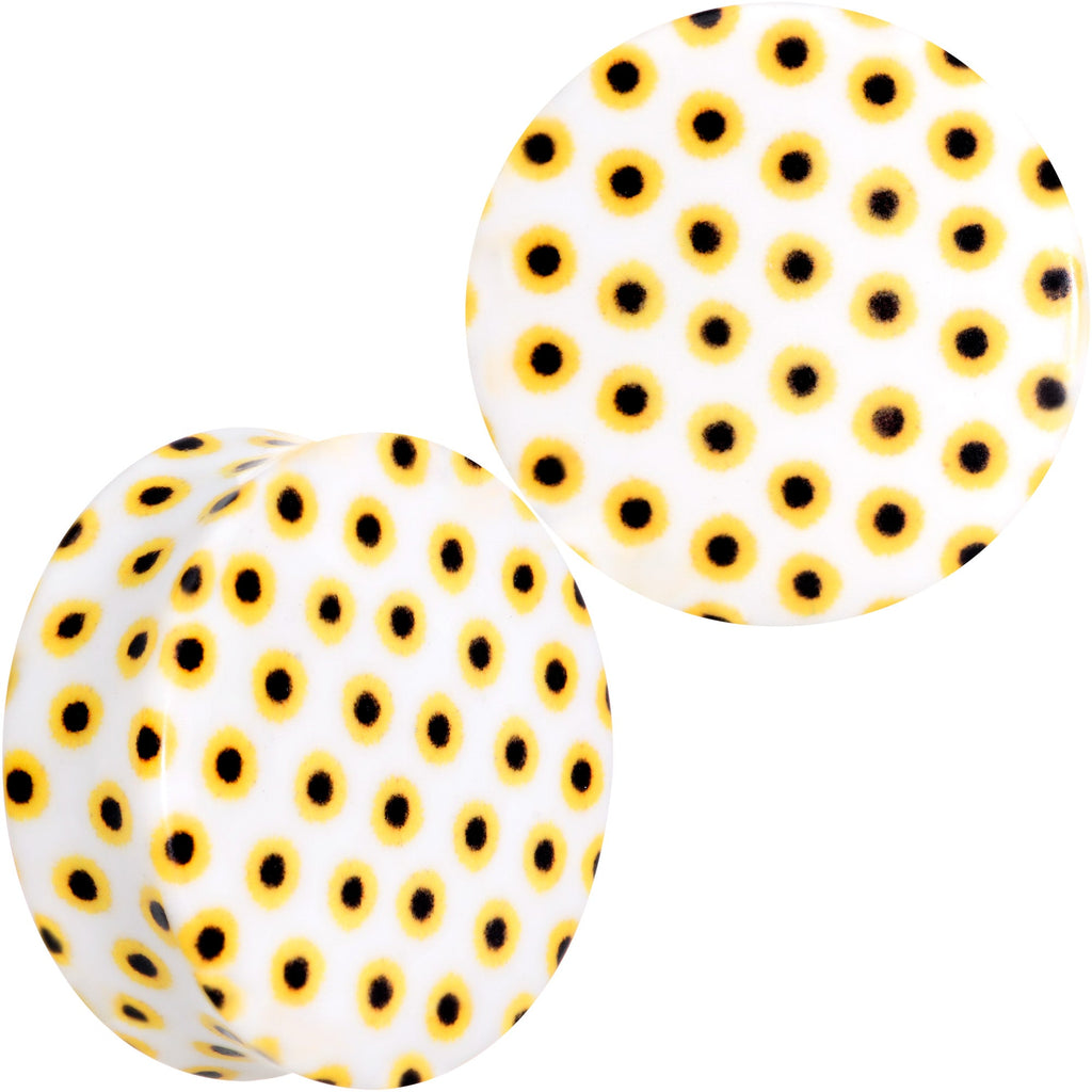 BodyCandy White Acrylic Scores of Sunflowers Double Flare Plug Set — back view
