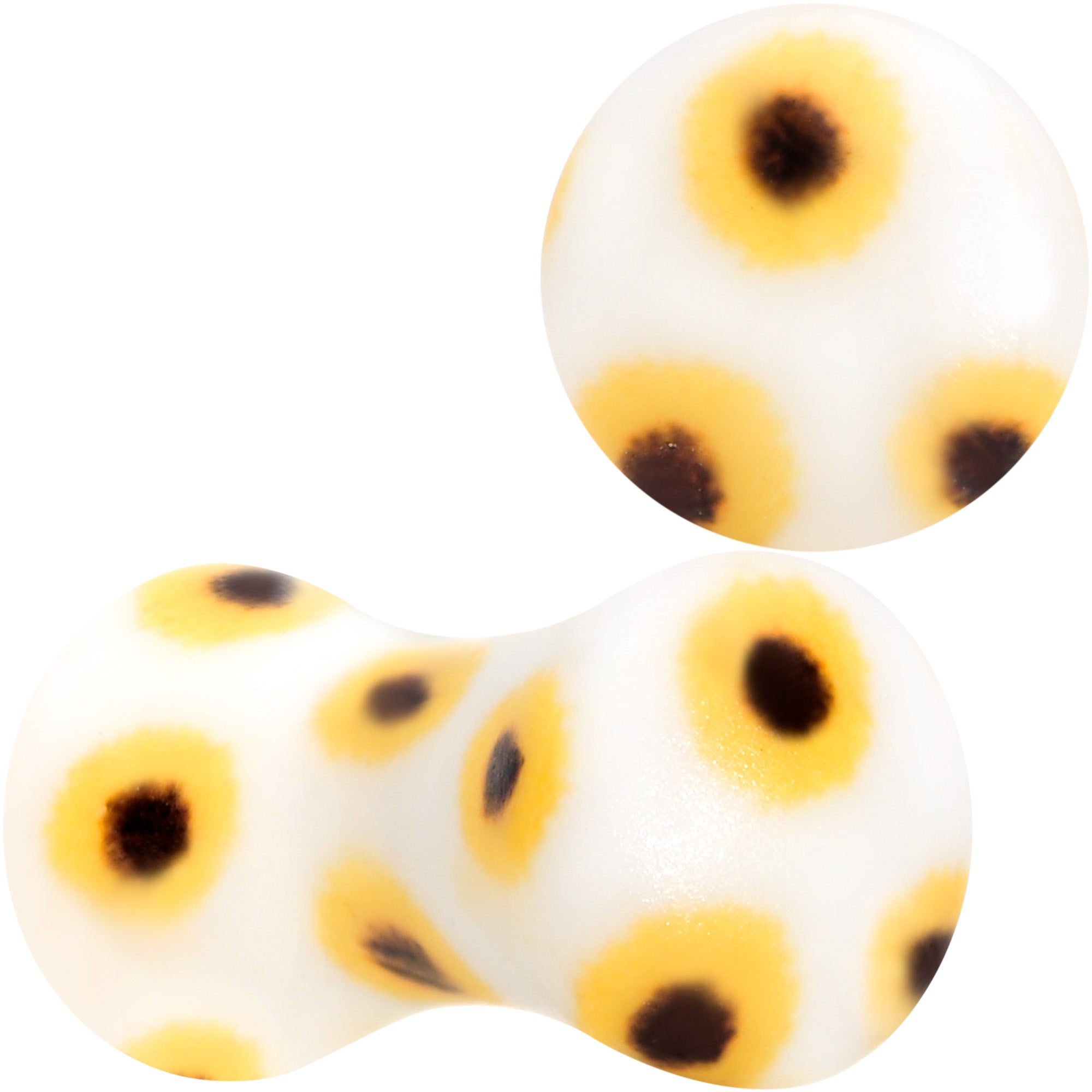 BodyCandy White Acrylic Scores of Sunflowers Double Flare Plug Set — in-use photo