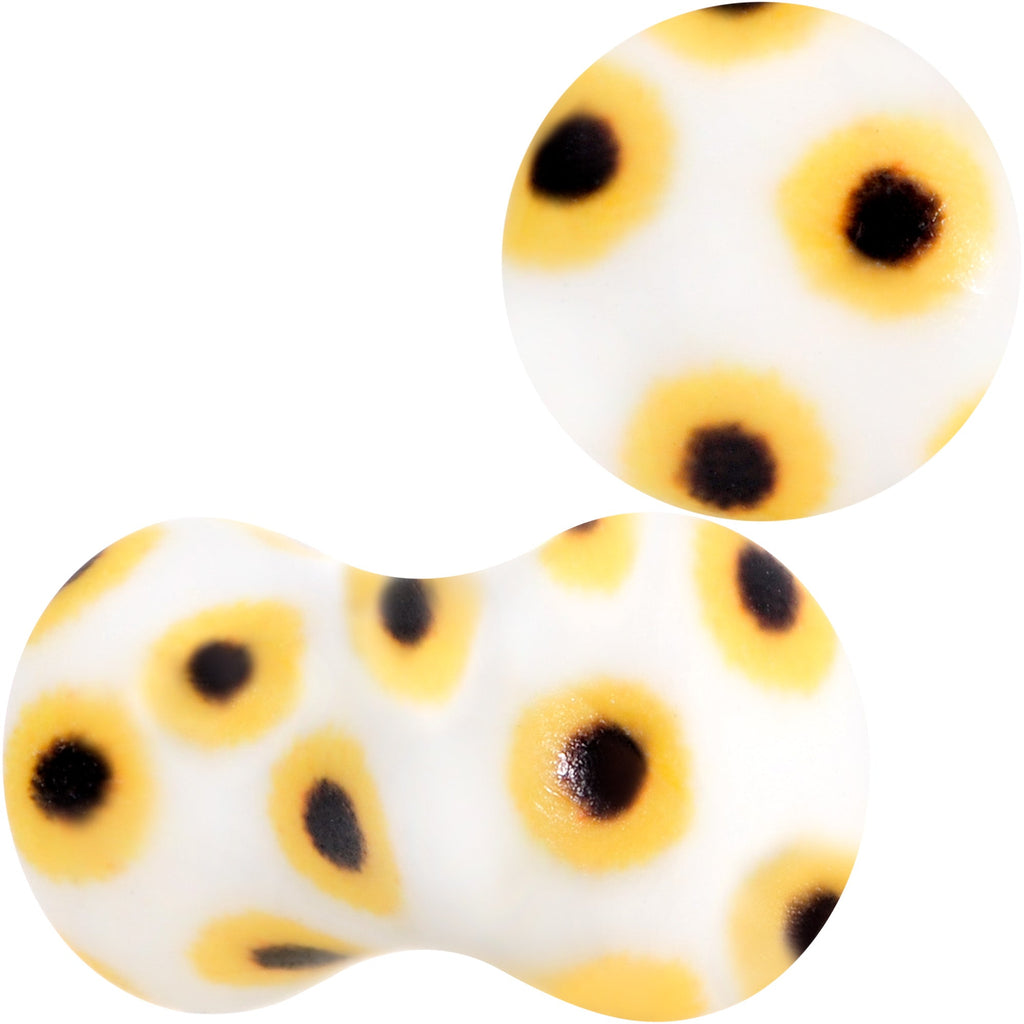 BodyCandy White Acrylic Scores of Sunflowers Double Flare Plug Set — size reference