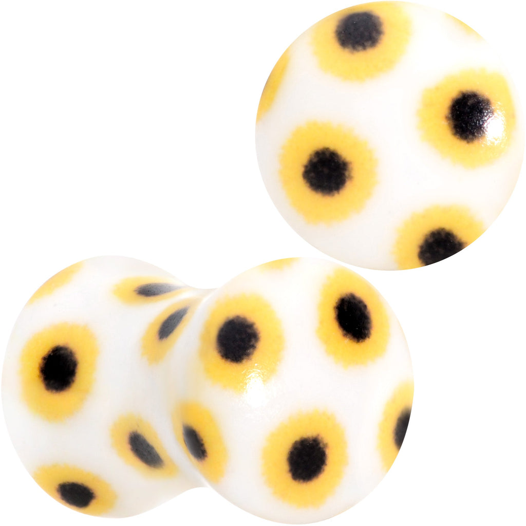 BodyCandy White Acrylic Scores of Sunflowers Double Flare Plug Set — color detail