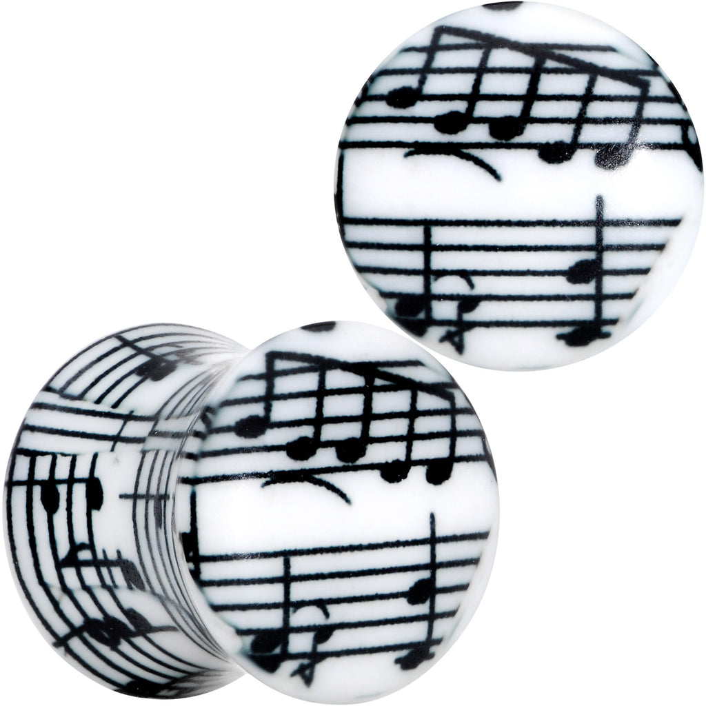 BodyCandy Black White Acrylic Music Notes Double Flare Plug Set — alternative angle