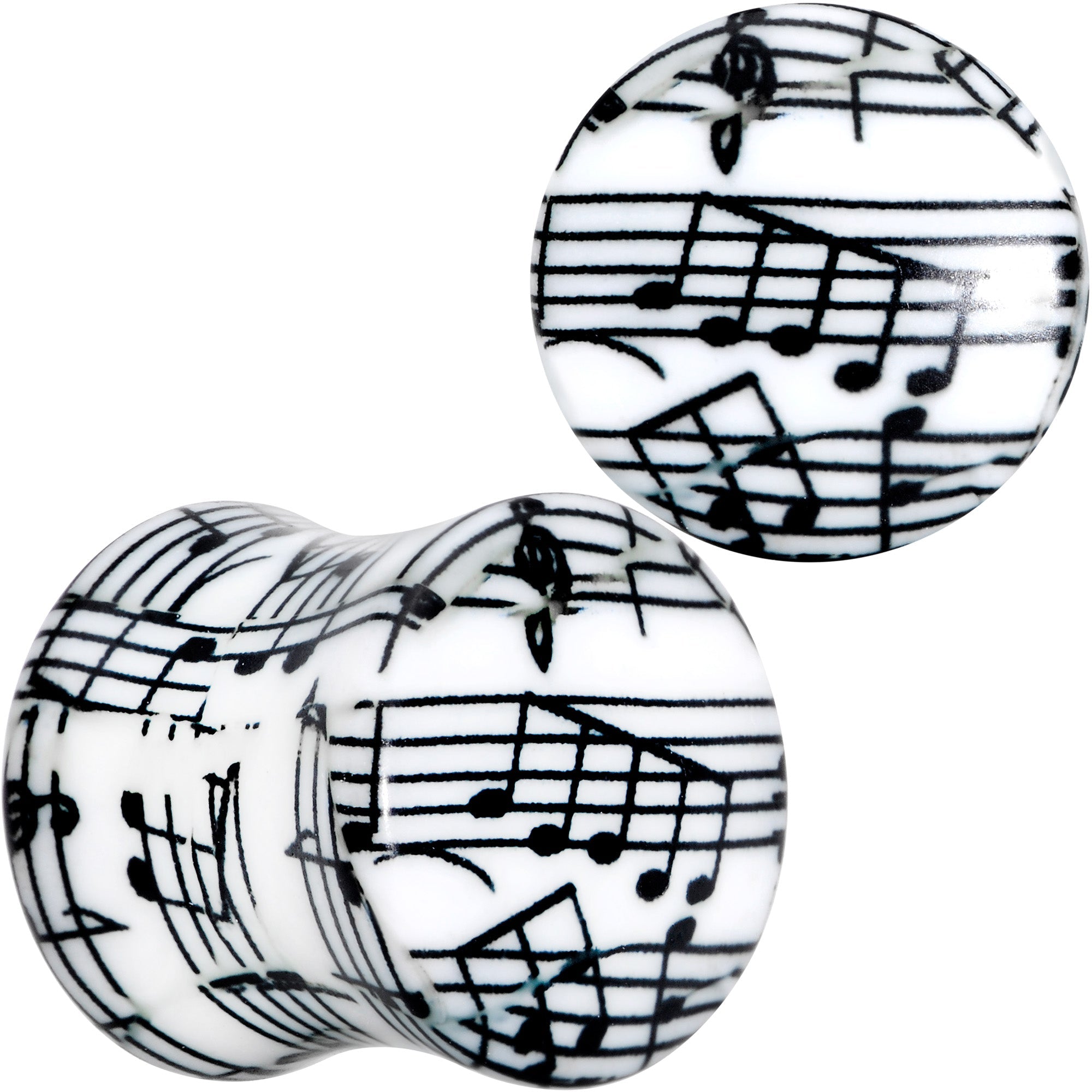 BodyCandy Black White Acrylic Music Notes Double Flare Plug Set — comparison shot