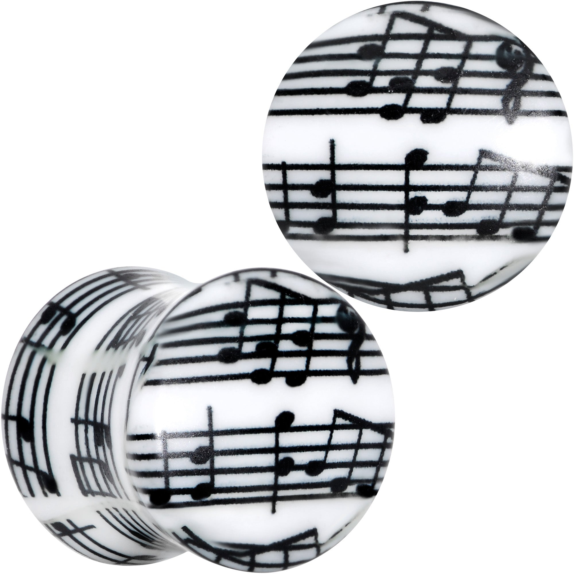 BodyCandy Black White Acrylic Music Notes Double Flare Plug Set — fabric or material detail
