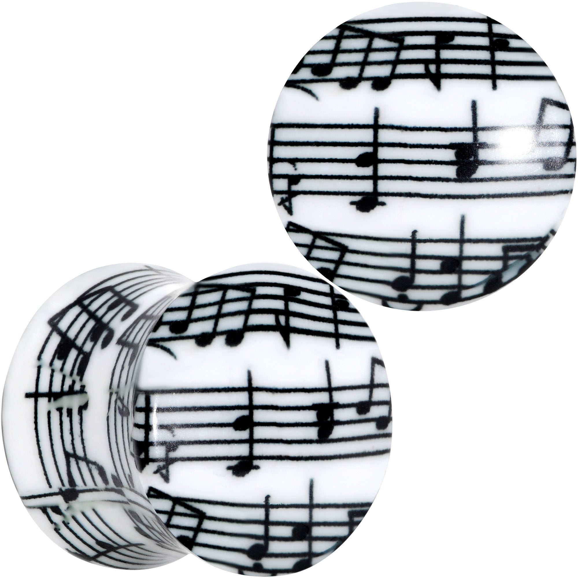 BodyCandy Black White Acrylic Music Notes Double Flare Plug Set — feature highlight