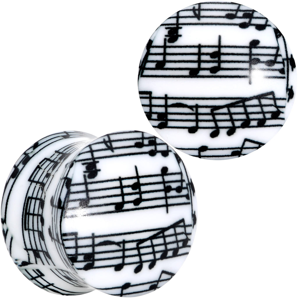 BodyCandy Black White Acrylic Music Notes Double Flare Plug Set — product on model