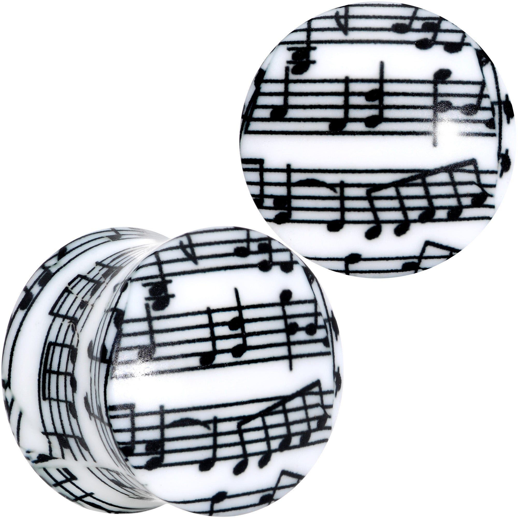 BodyCandy Black White Acrylic Music Notes Double Flare Plug Set — product on model