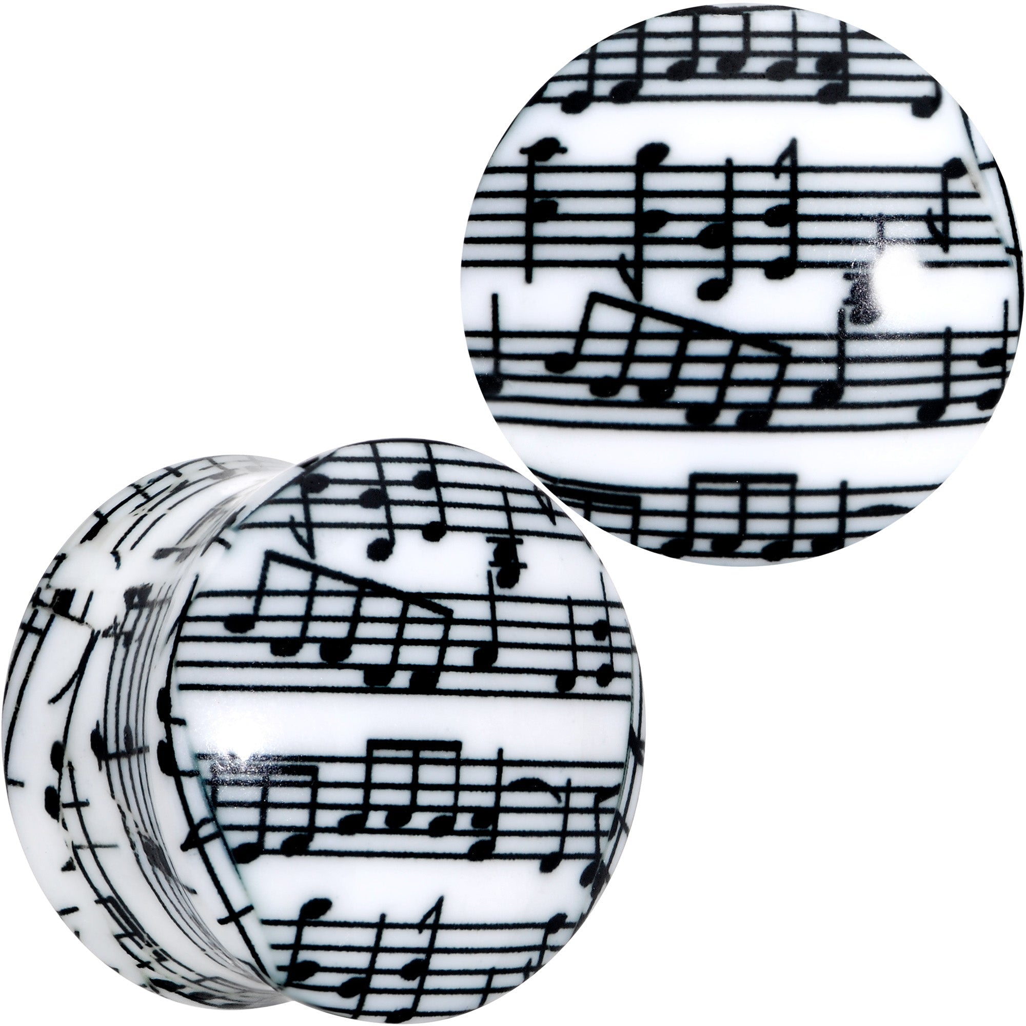 BodyCandy Black White Acrylic Music Notes Double Flare Plug Set — flat-lay composition