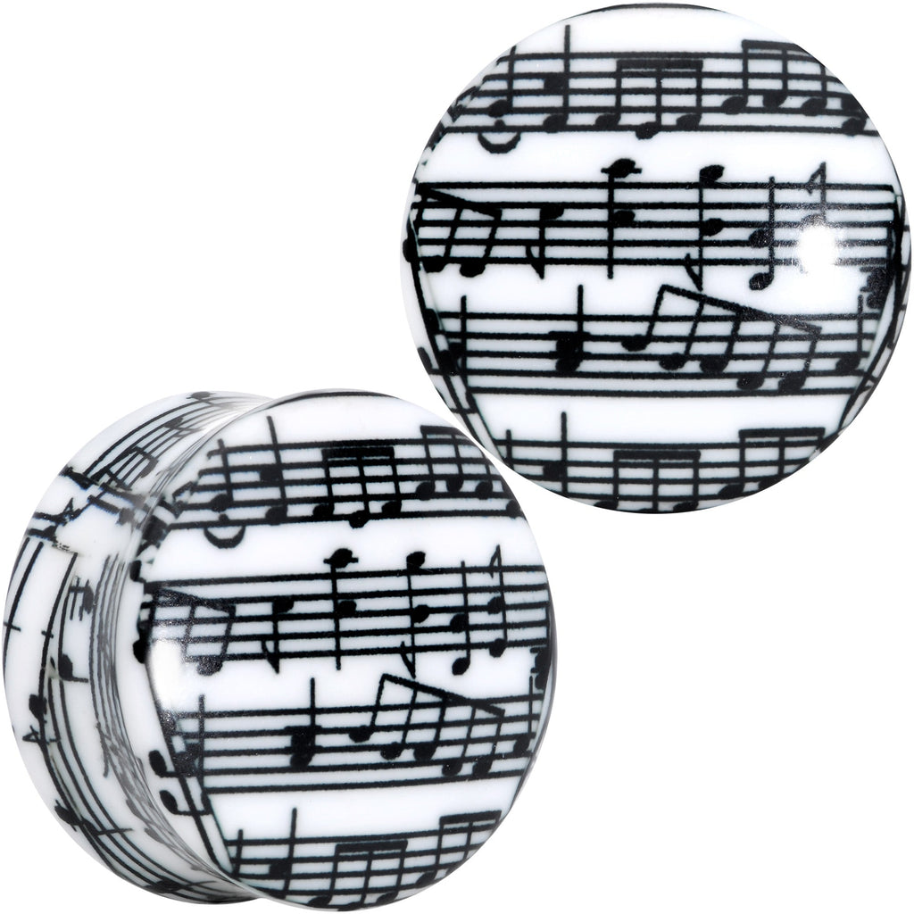 BodyCandy Black White Acrylic Music Notes Double Flare Plug Set — main product shot