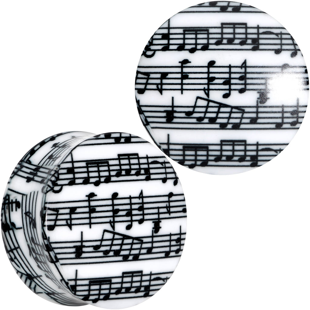 BodyCandy Black White Acrylic Music Notes Double Flare Plug Set — detail close-up