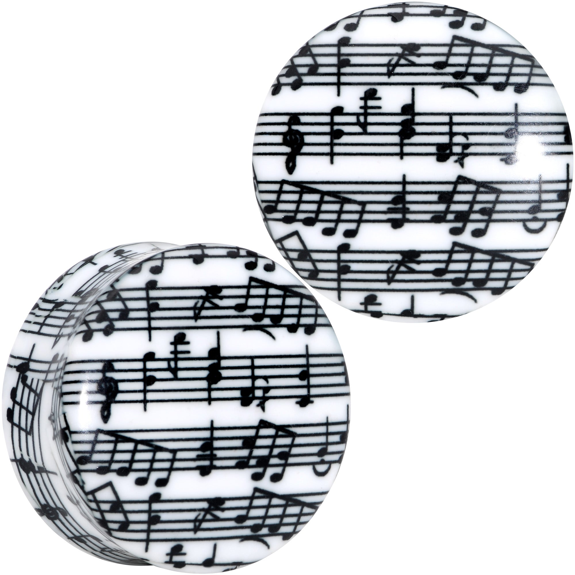 BodyCandy Black White Acrylic Music Notes Double Flare Plug Set — lifestyle context