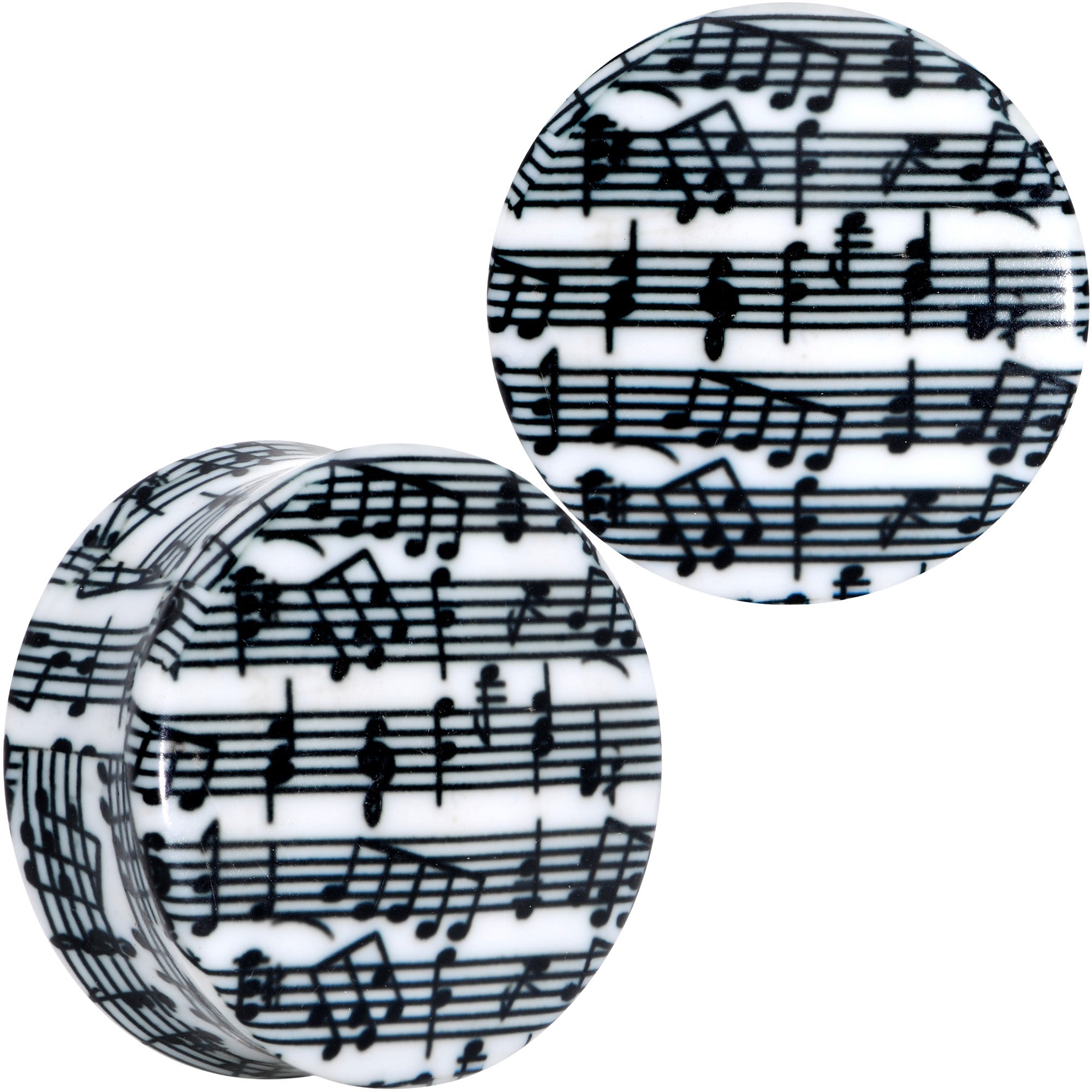 BodyCandy Black White Acrylic Music Notes Double Flare Plug Set — side view