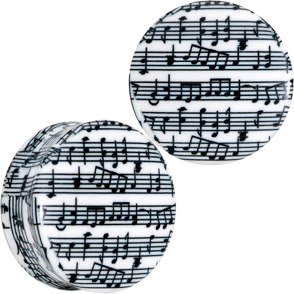 BodyCandy Black White Acrylic Music Notes Double Flare Plug Set — back view