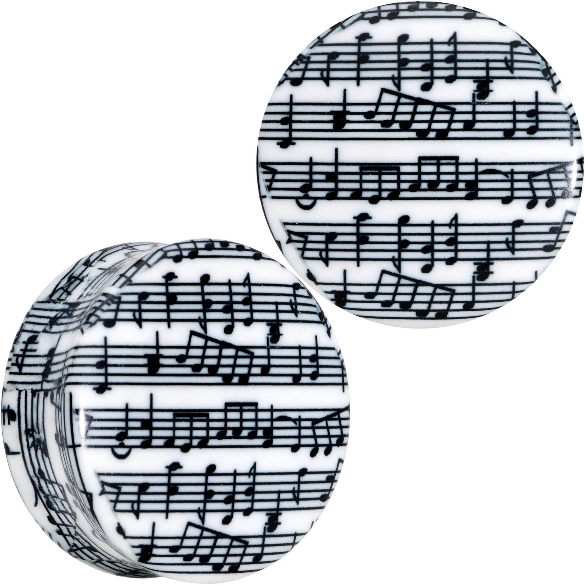 BodyCandy Black White Acrylic Music Notes Double Flare Plug Set — back view