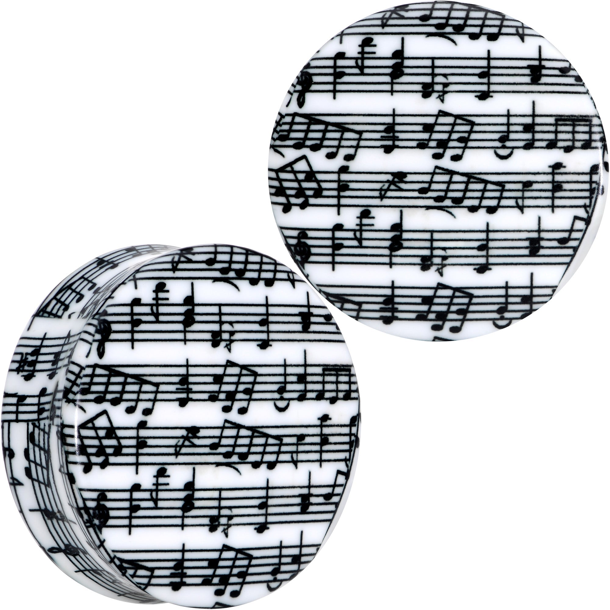 BodyCandy Black White Acrylic Music Notes Double Flare Plug Set — alternative angle
