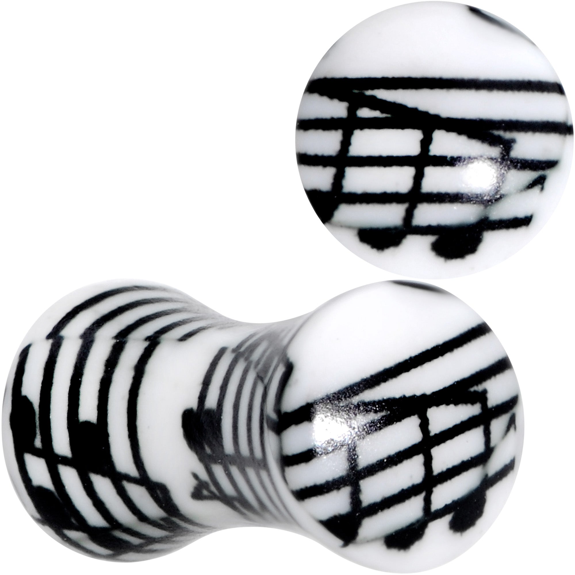 BodyCandy Black White Acrylic Music Notes Double Flare Plug Set — size reference