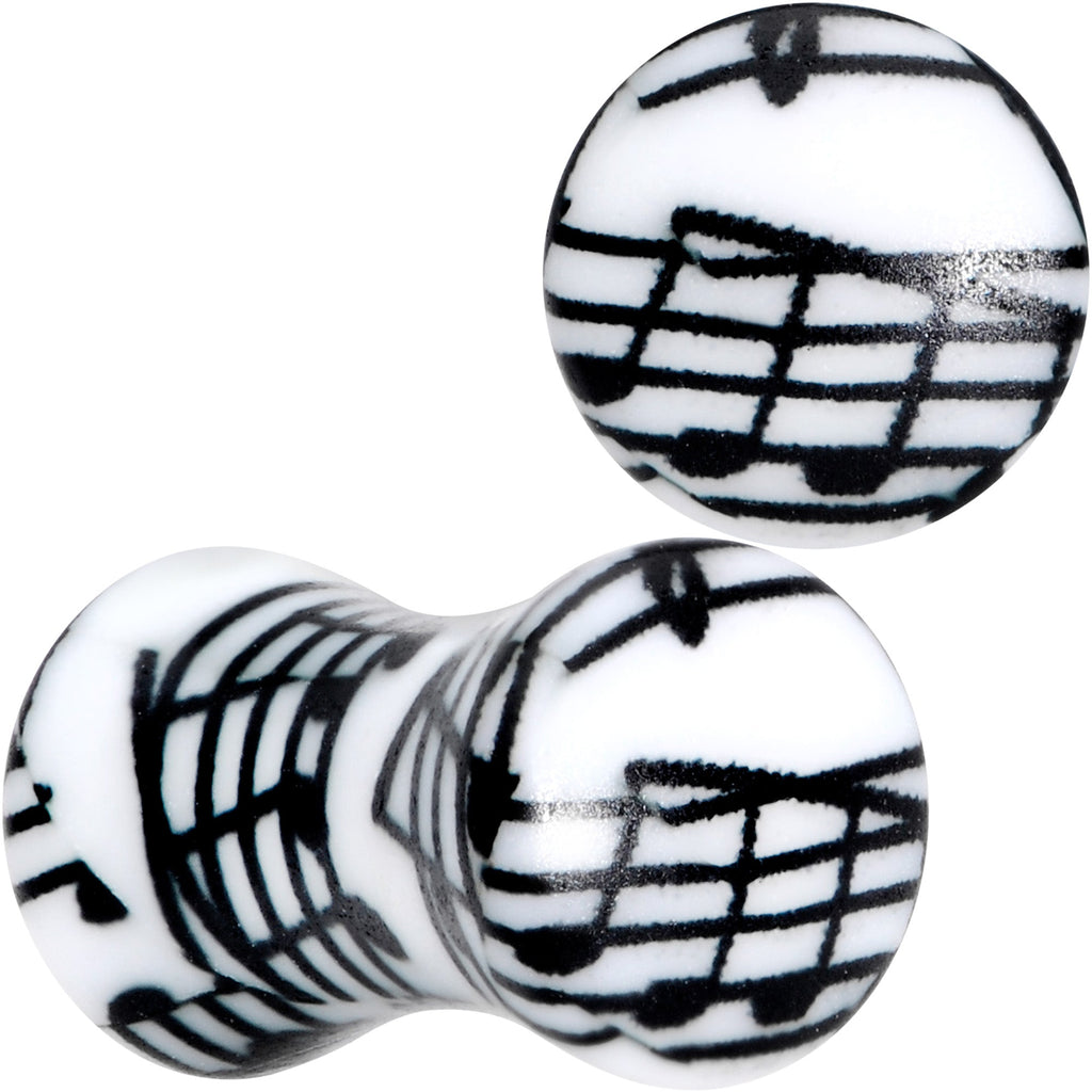 BodyCandy Black White Acrylic Music Notes Double Flare Plug Set — color detail