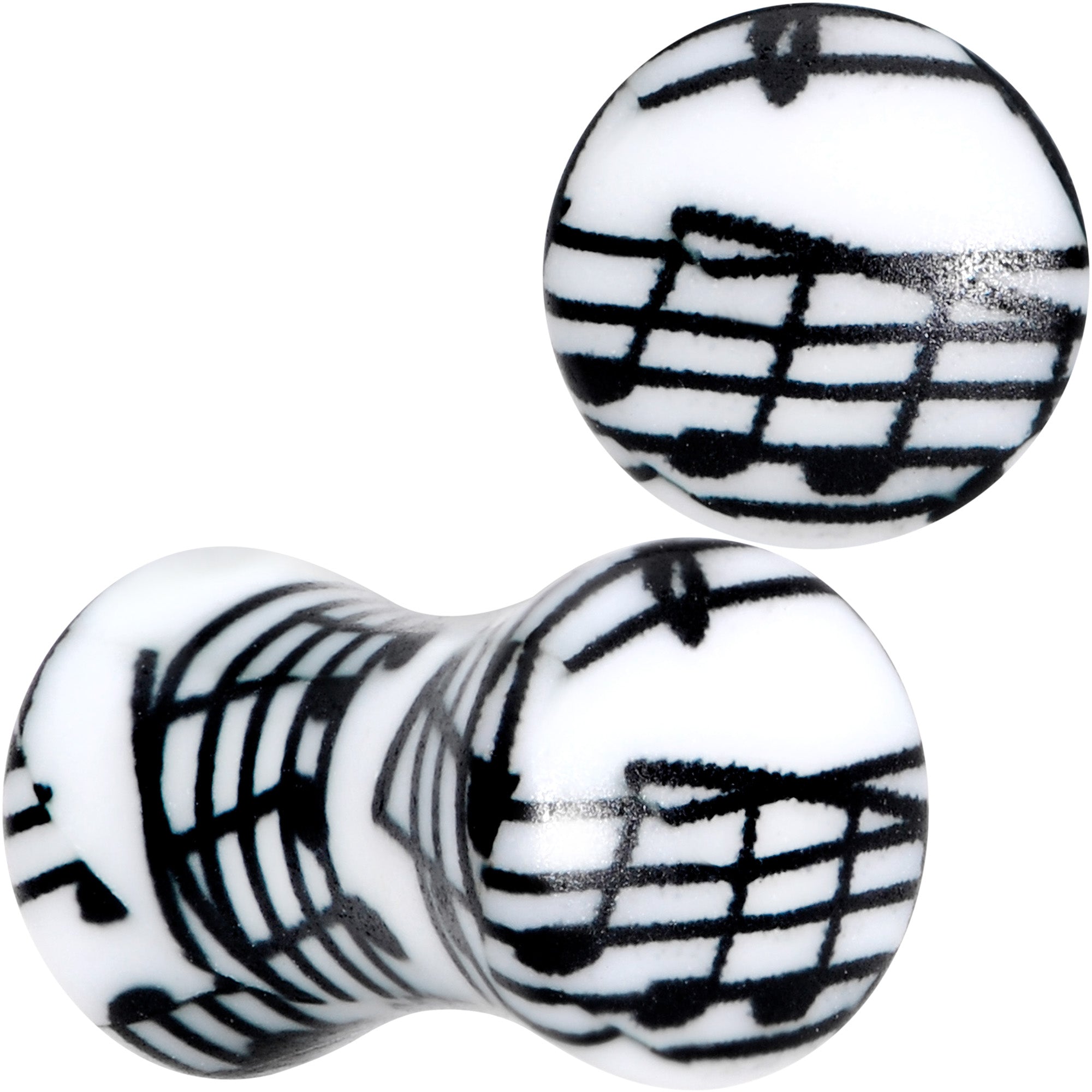 BodyCandy Black White Acrylic Music Notes Double Flare Plug Set — color detail