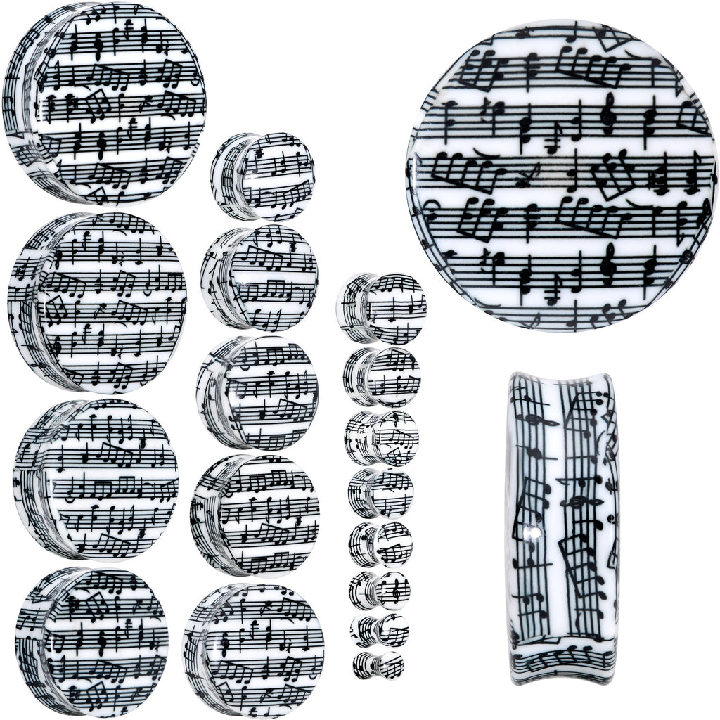 BodyCandy Black White Acrylic Music Notes Double Flare Plug Set — main product shot