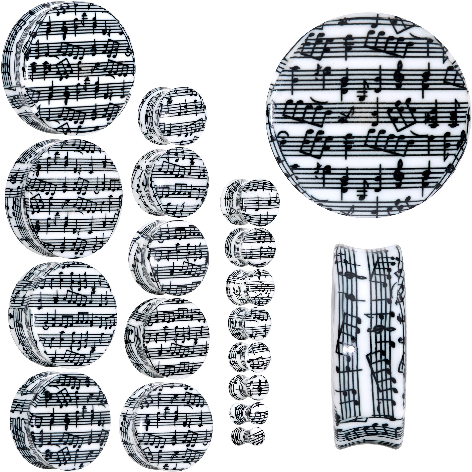 BodyCandy Black White Acrylic Music Notes Double Flare Plug Set — main product shot