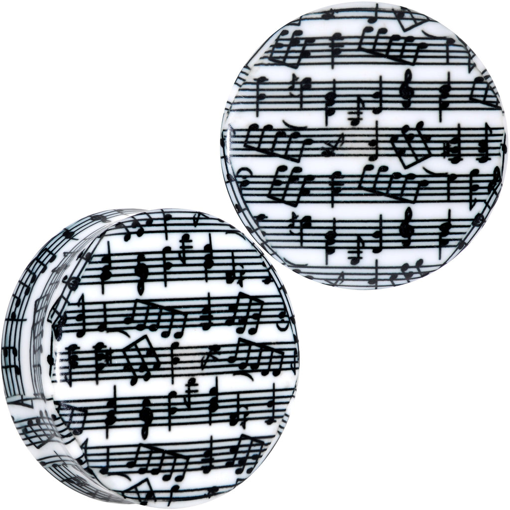 BodyCandy Black White Acrylic Music Notes Double Flare Plug Set — detail close-up