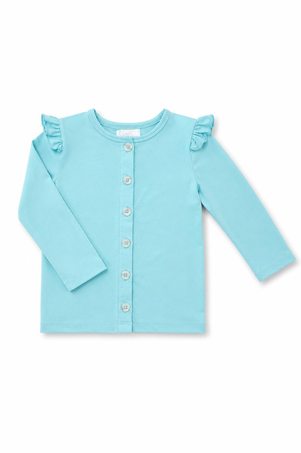 Mila & Rose ® Aqua Ruffle Cardigan — main product shot