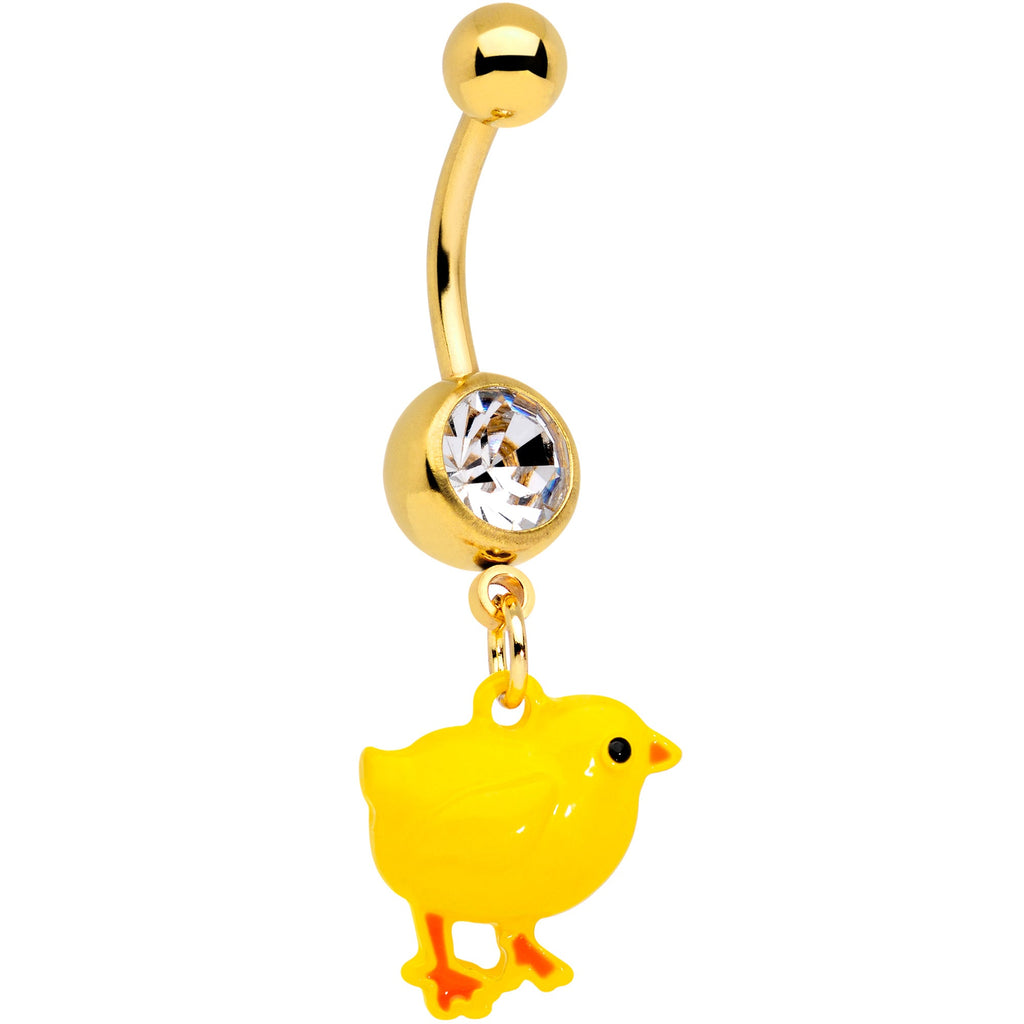 BodyCandy Clear Gem Gold Tone Yellow Easter Chick Dangle Belly Ring — main product shot