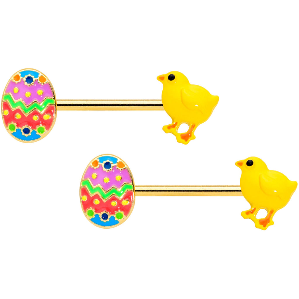 BodyCandy 14G 9/16 Gold Tone Easter Chick Egg Barbell Nipple Ring Set — main product shot
