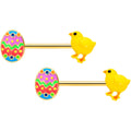 BodyCandy 14G 9/16 Gold Tone Easter Chick Egg Barbell Nipple Ring Set — main product shot