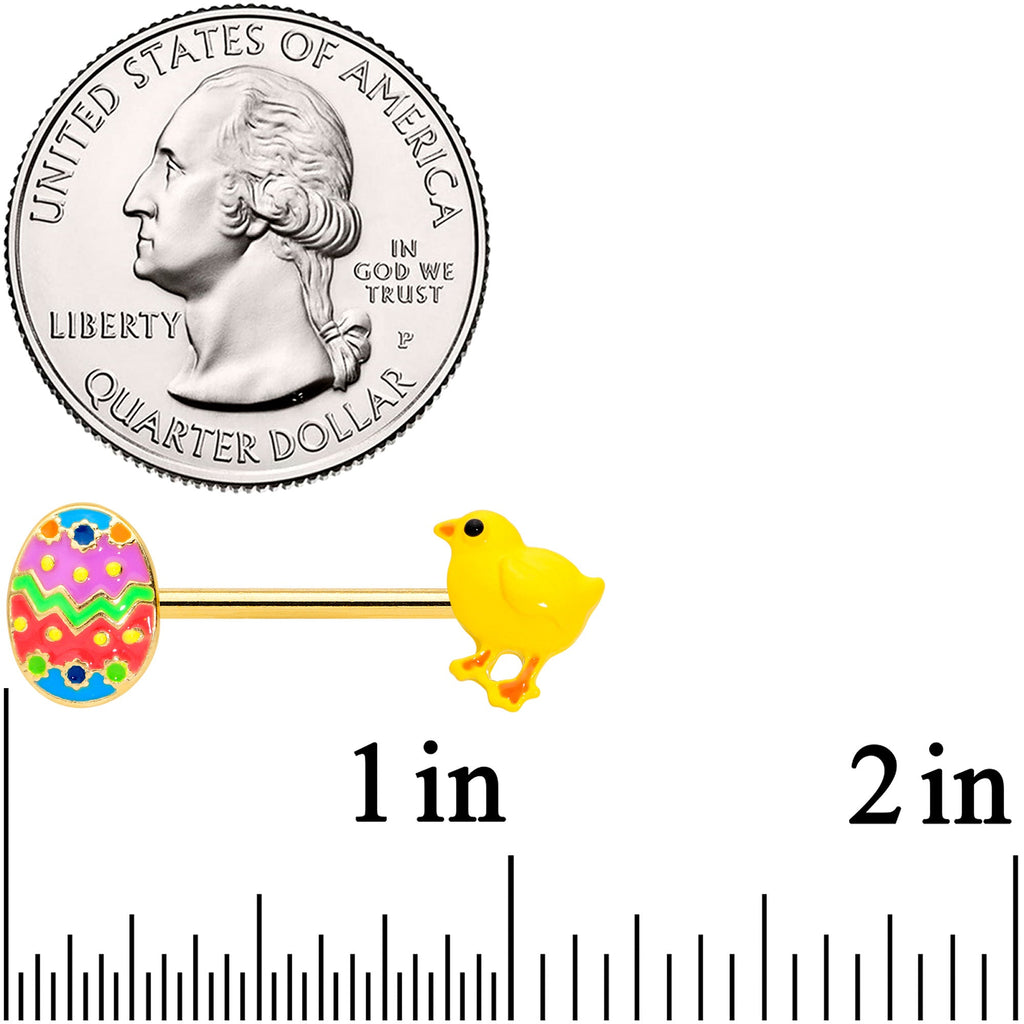 BodyCandy 14G 9/16 Gold Tone Easter Chick Egg Barbell Nipple Ring Set — detail close-up