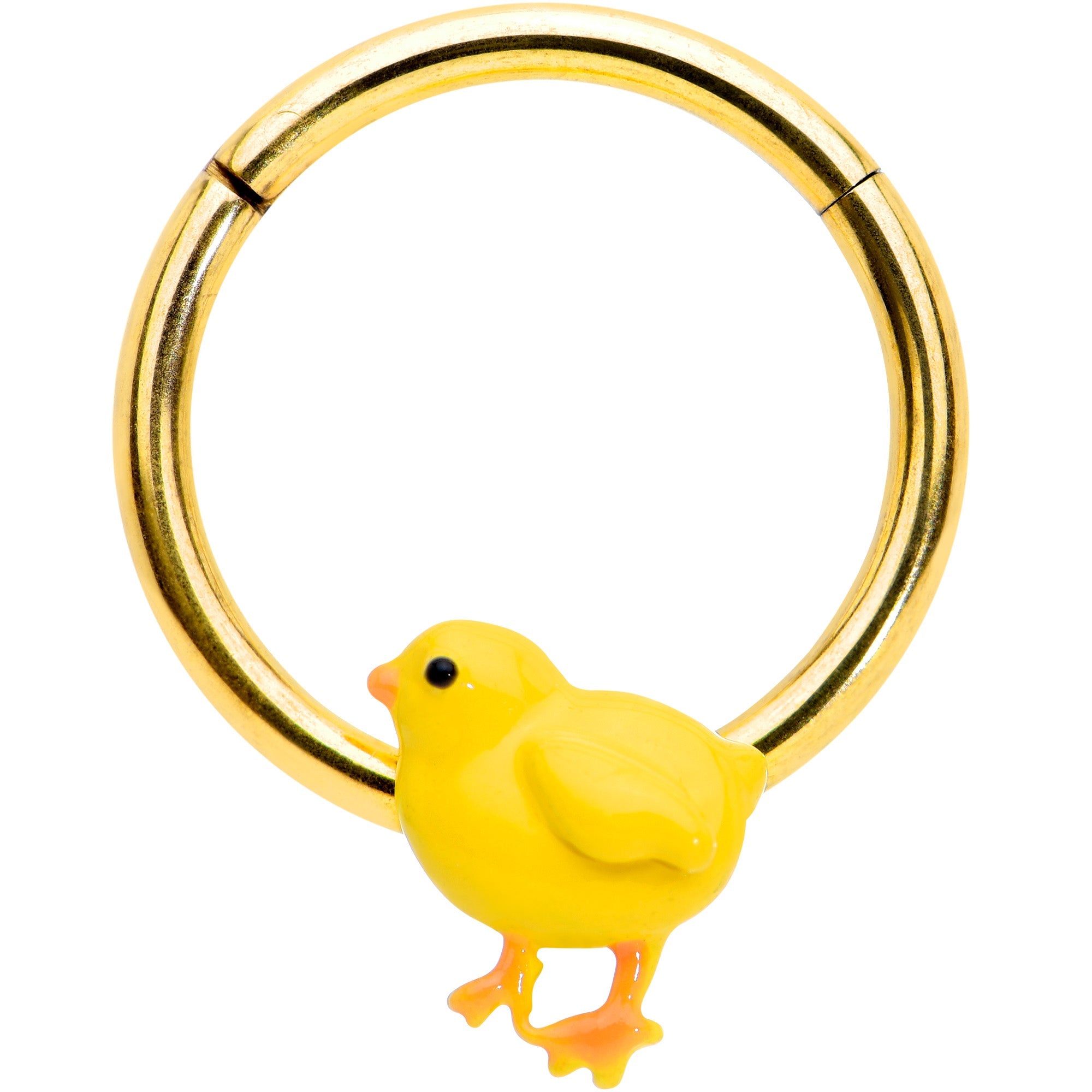 BodyCandy 16G 3/8 Gold Tone Yellow Easter Chick Hinged Segment Ring — main product shot