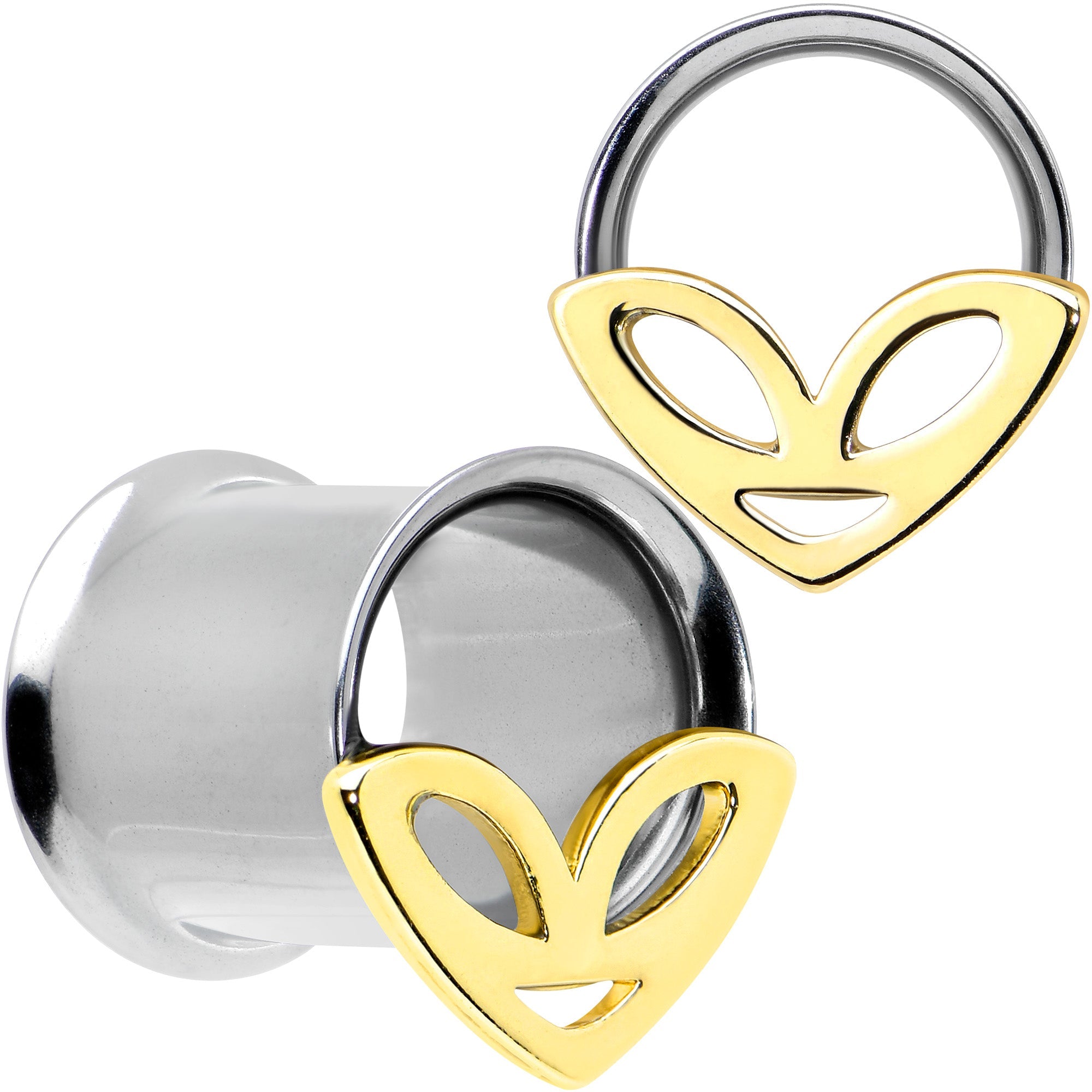 BodyCandy Two Tone Alien Face Double Flare Tunnel Plug Set — in-use photo